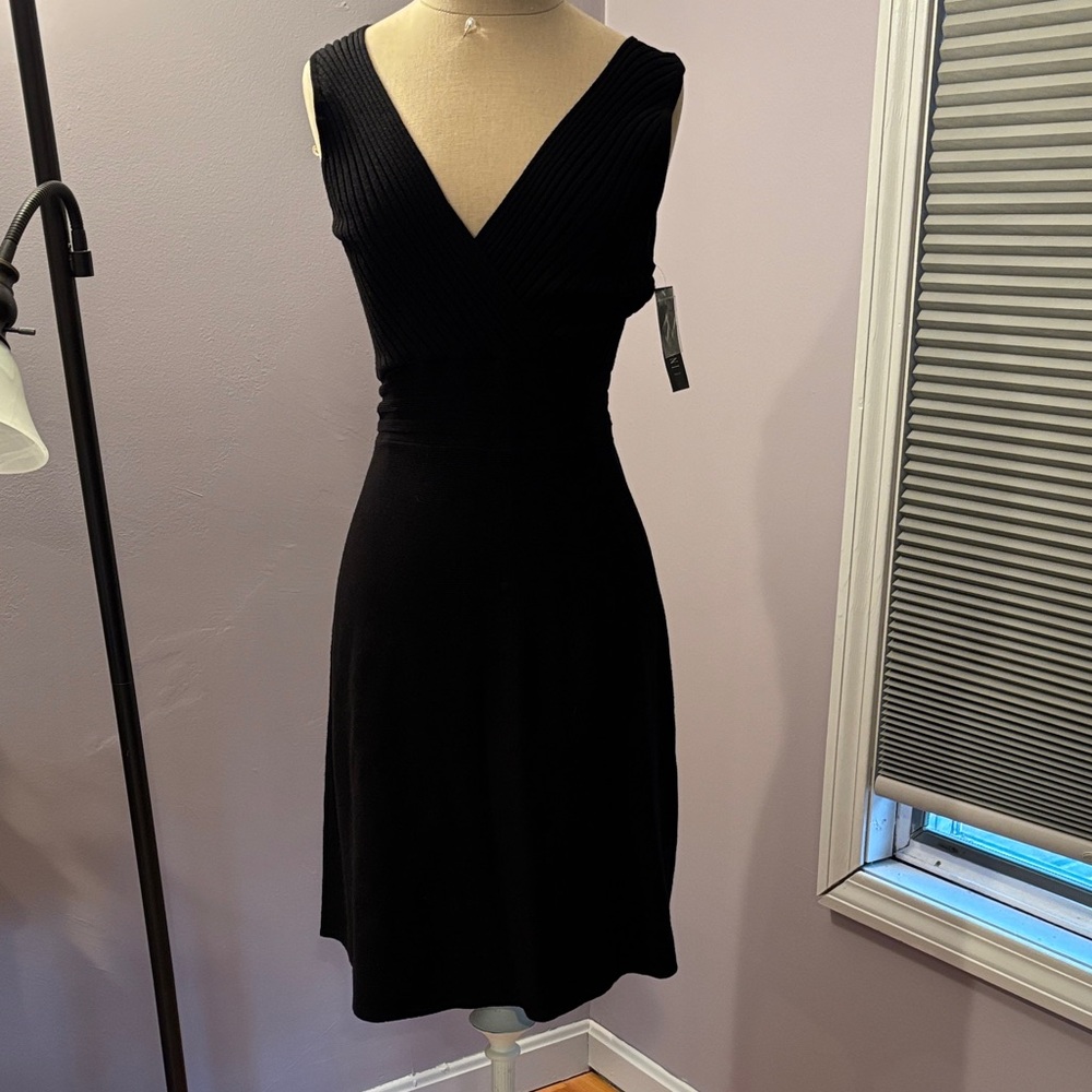 INC International Concepts Black V-Neck Midi Dress